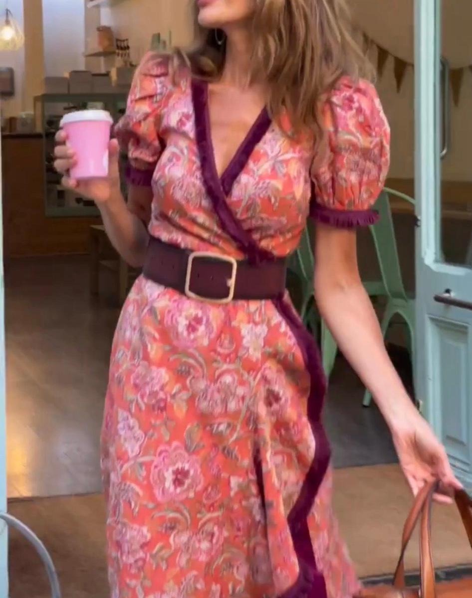 Eliett - Vestido Largo de Mujer Con Estampado Floral y Mangas Abullonadas