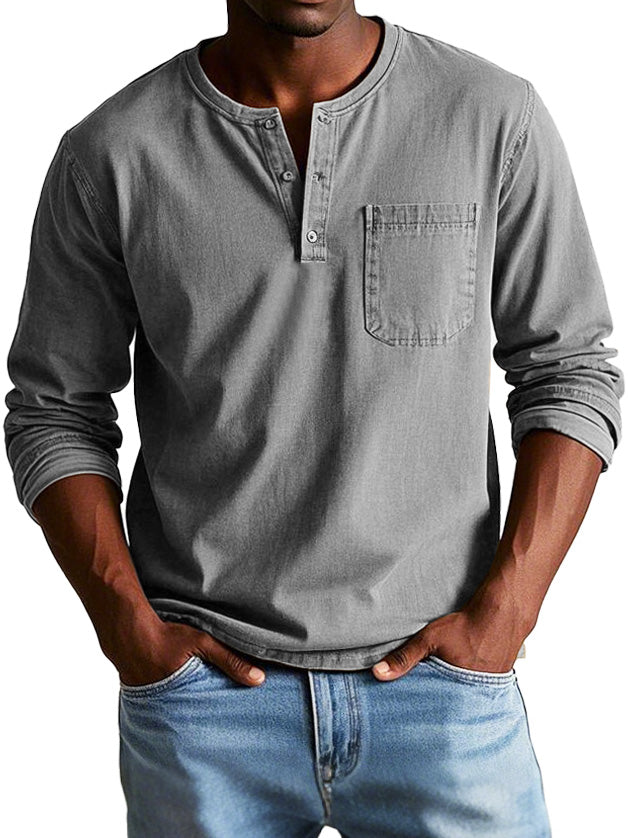 Gerry - Camisa Henley de manga Larga con Bolsillo en el Pecho
