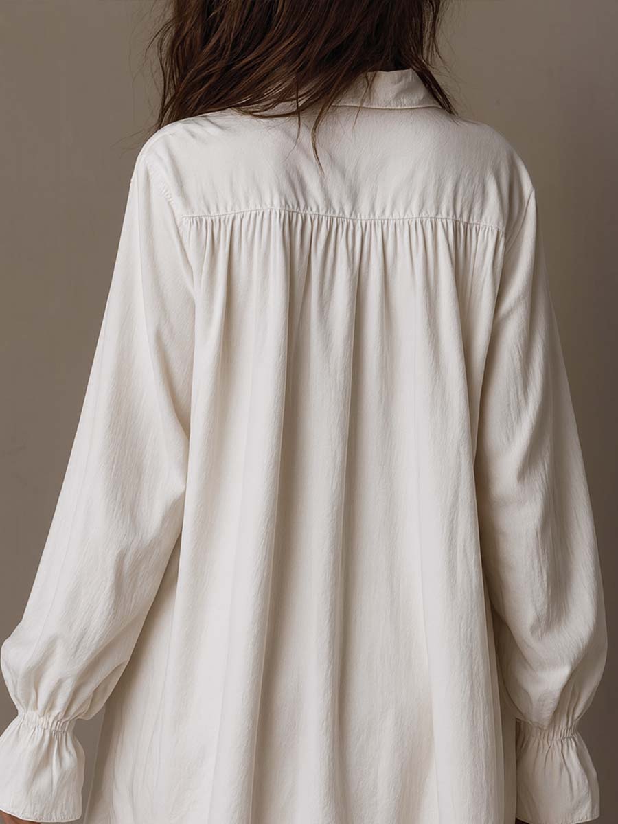 Amparo - Vestido Camisero Blanco de Manga Larga