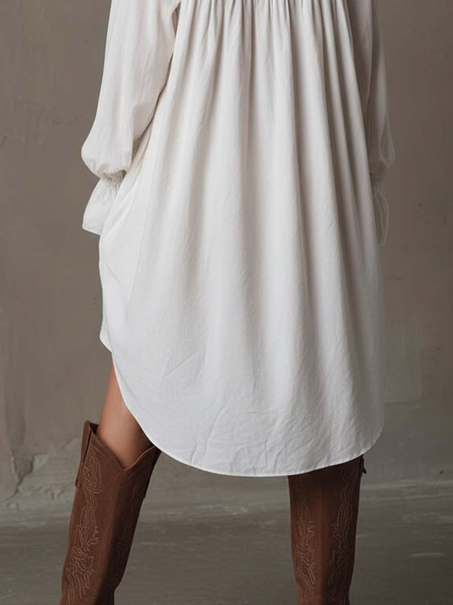 Amparo - Vestido Camisero Blanco de Manga Larga