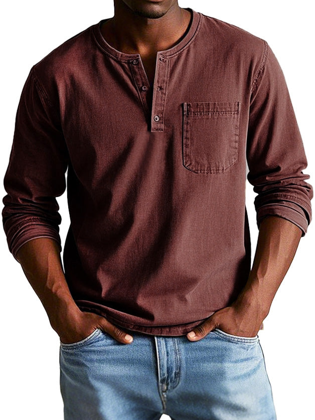 Gerry - Camisa Henley de manga Larga con Bolsillo en el Pecho