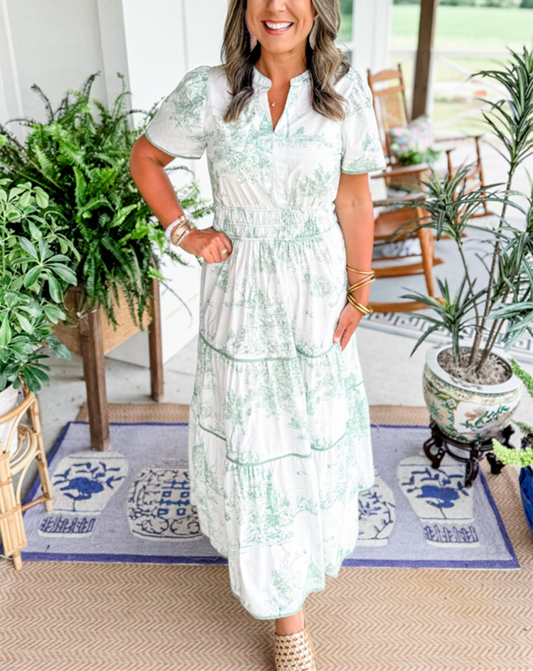 Ortrud | Vestido Largo De Manga Corta Con Estampado Y Volantes