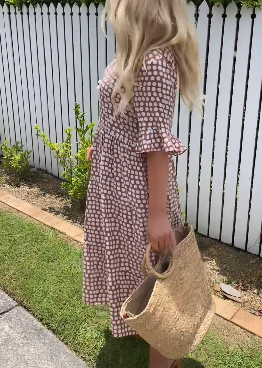 Yumi | Vestido Midi de Lunares con Mangas Volantes