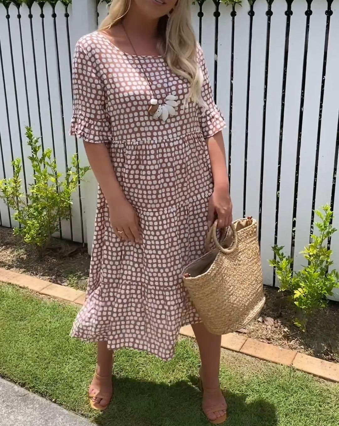 Yumi | Vestido Midi de Lunares con Mangas Volantes