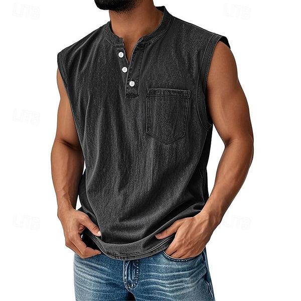 Latrell | Camiseta Sin Mangas Henley Con Bolsillo Para Hombre