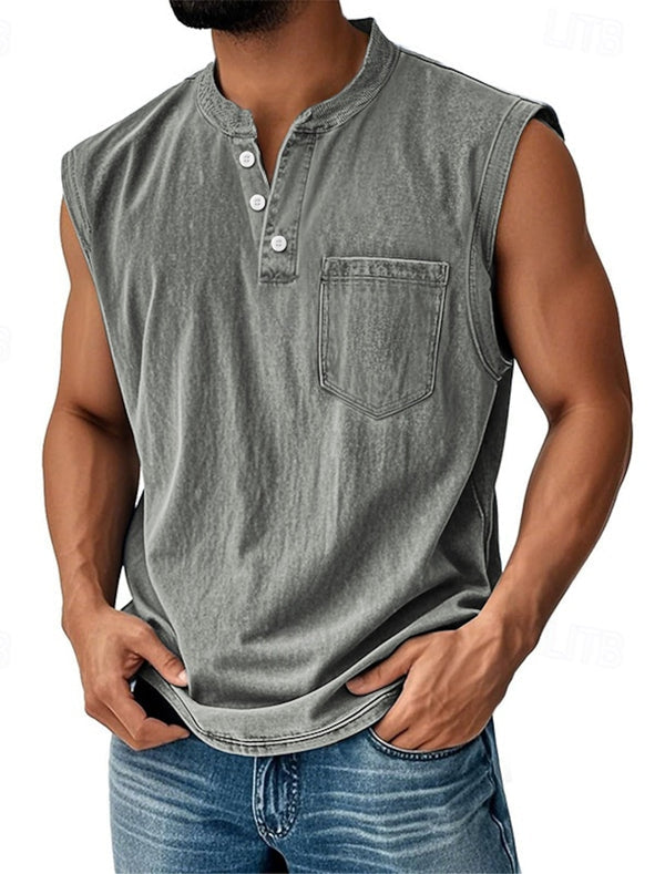 Latrell | Camiseta Sin Mangas Henley Con Bolsillo Para Hombre