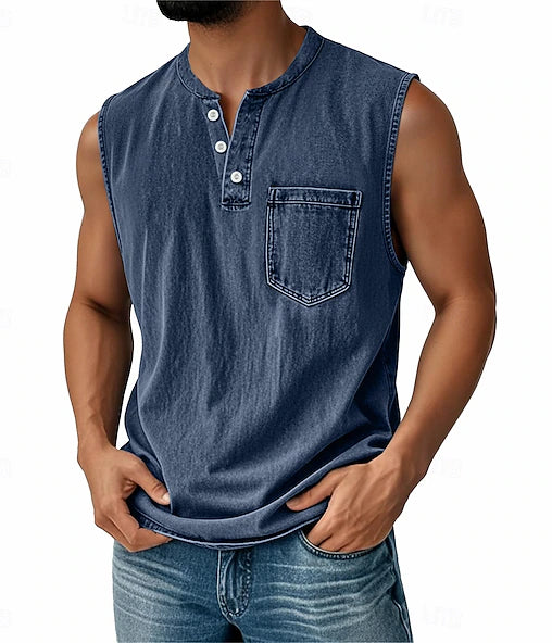 Latrell | Camiseta Sin Mangas Henley Con Bolsillo Para Hombre