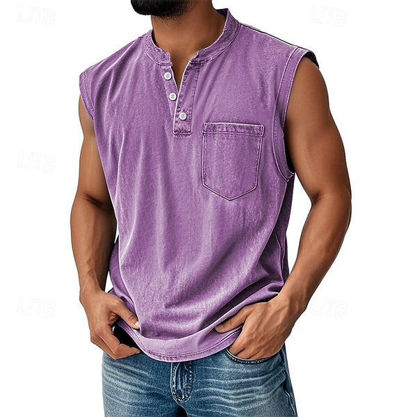Latrell | Camiseta Sin Mangas Henley Con Bolsillo Para Hombre