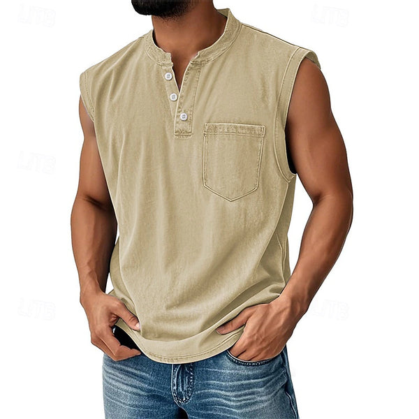 Latrell | Camiseta Sin Mangas Henley Con Bolsillo Para Hombre