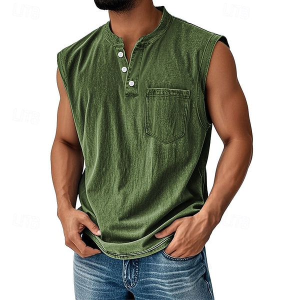 Latrell | Camiseta Sin Mangas Henley Con Bolsillo Para Hombre