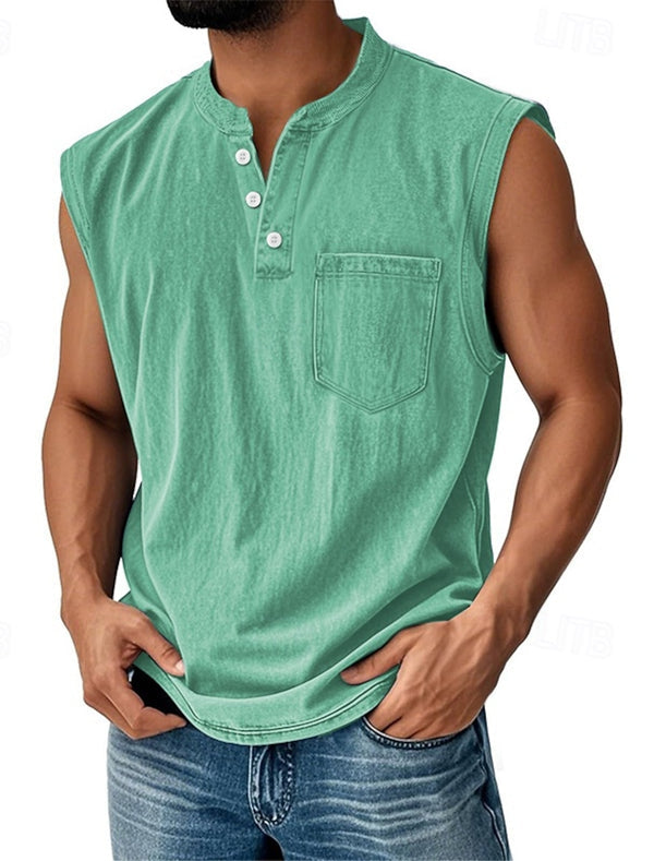 Latrell | Camiseta Sin Mangas Henley Con Bolsillo Para Hombre