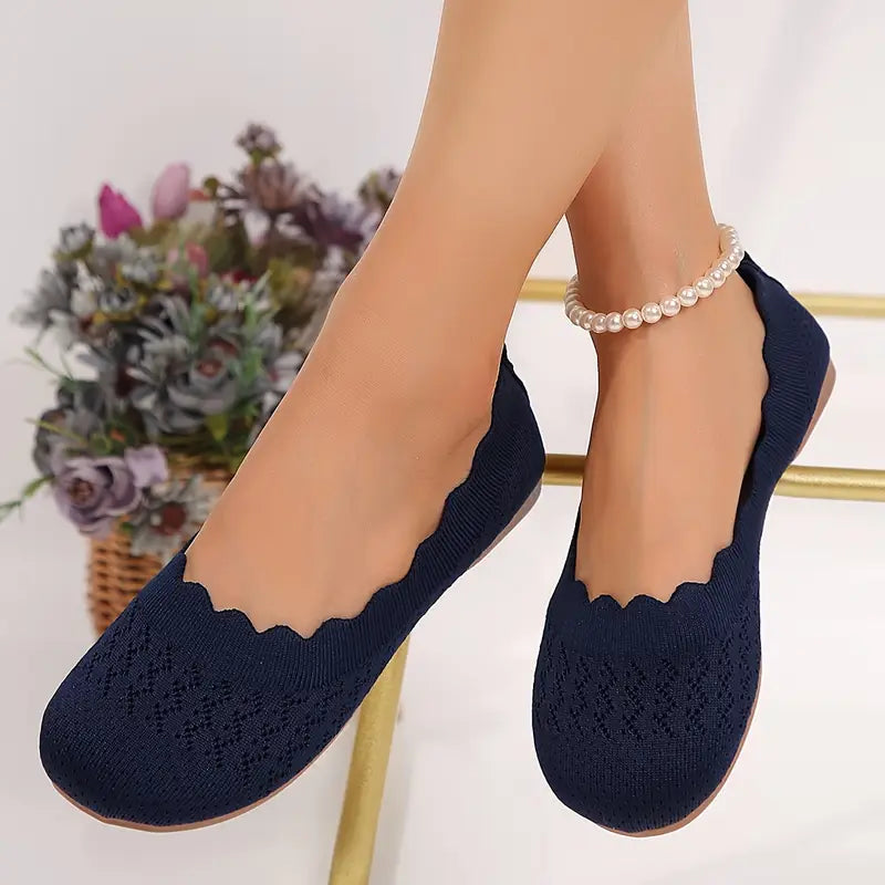 Iosifina | Bailarinas de Punto Transpirable Con Borde Ondulado