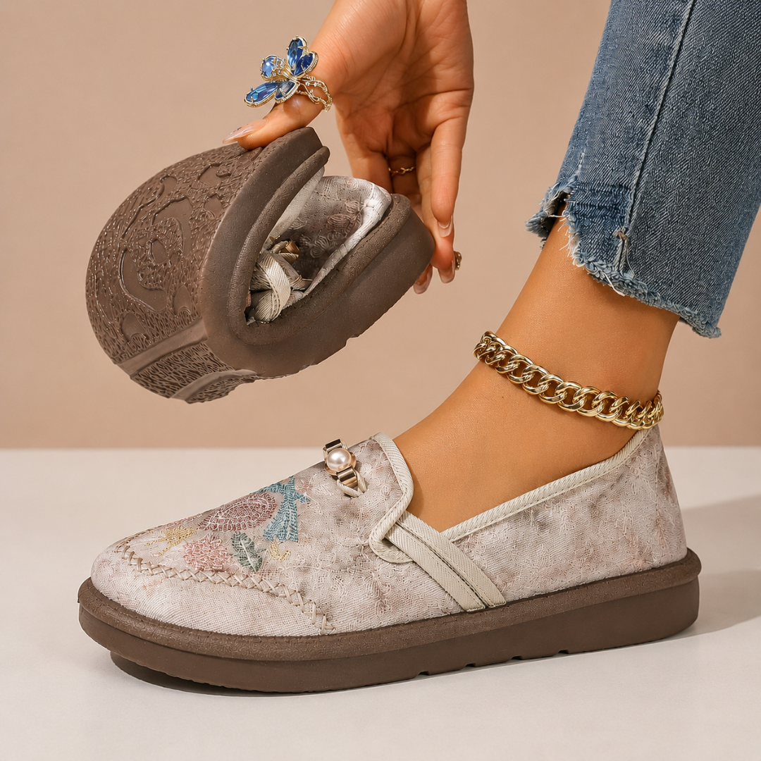 Adeyla | Mocasines Sin Cordones Con Estampado Floral y Suela Elevada