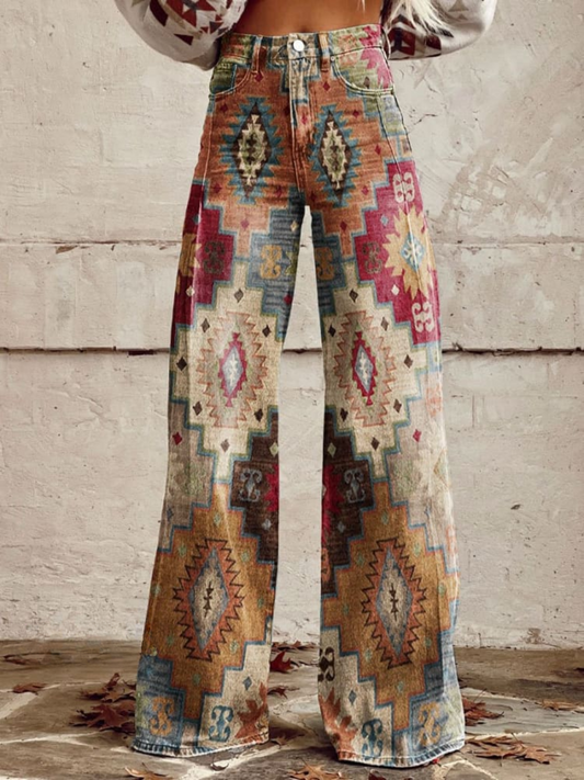 Aldina | Pantalón De Pierna Ancha Con Estampado Geométrico