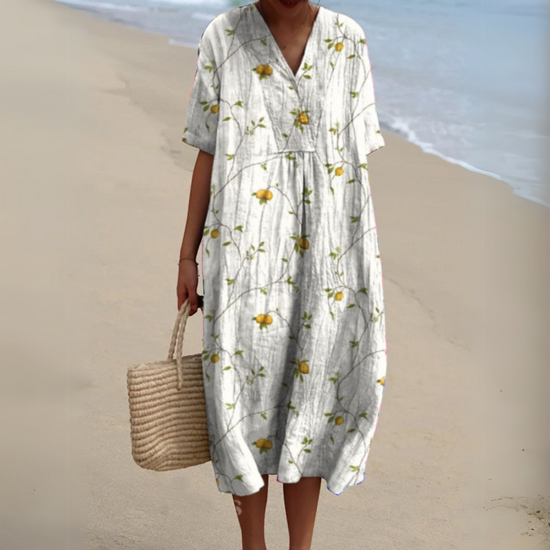 Lora | Vestido Midi Floral Cuello V
