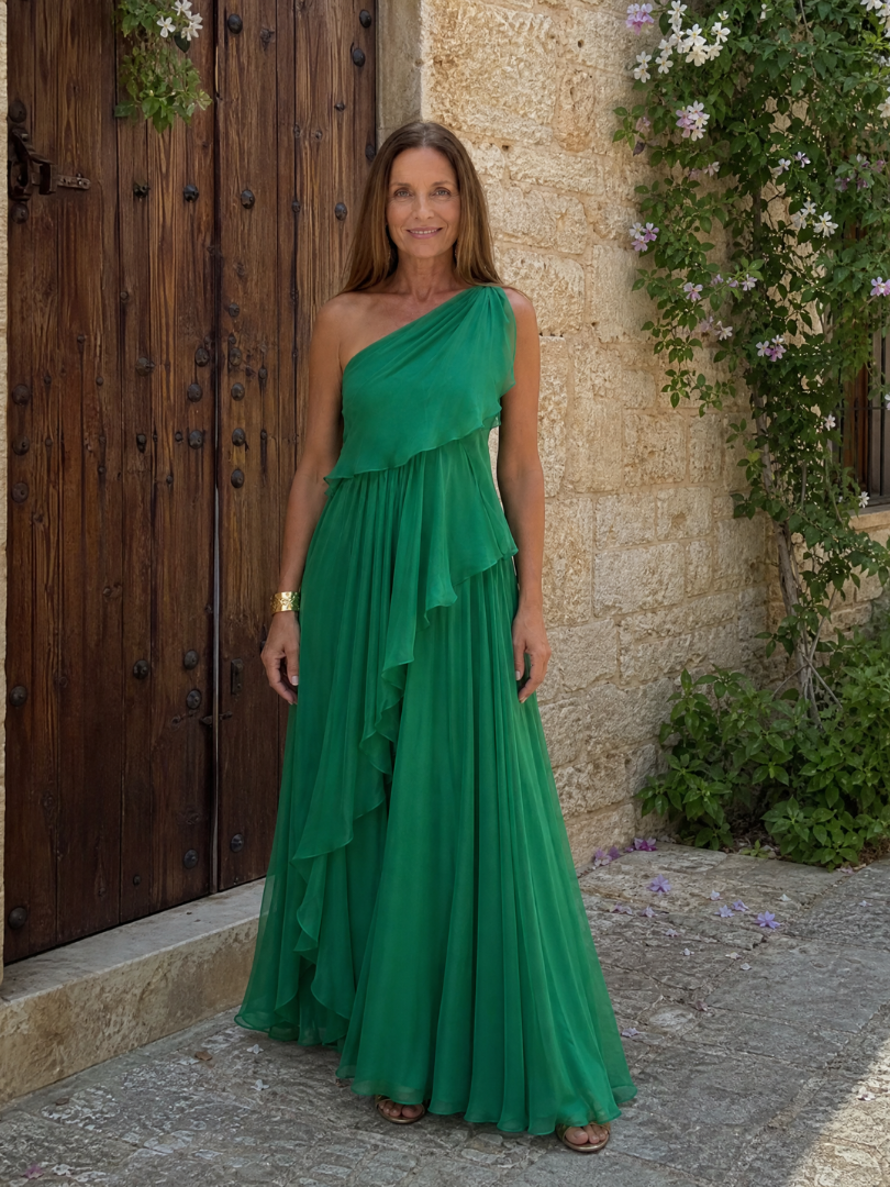 Seyma | Vestido Maxi Asimétrico Con Volantes