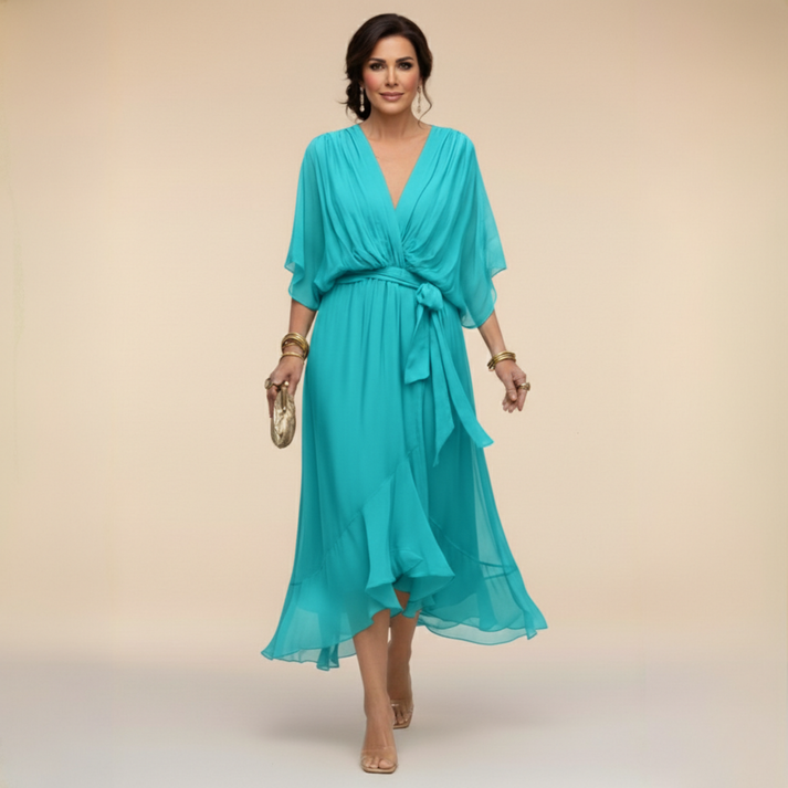 Harshani | Vestido Midi Cruzado Cuello V