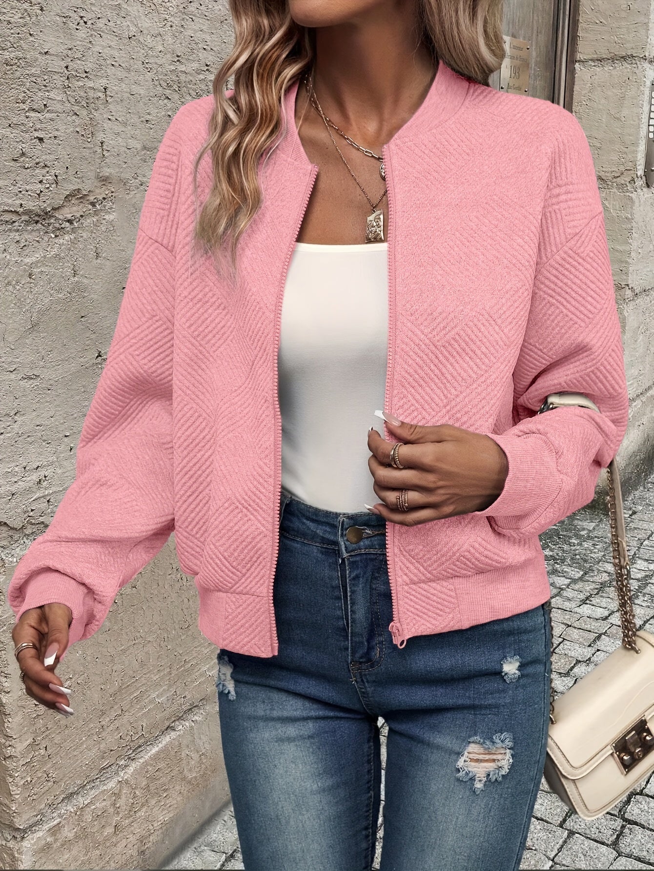 Jemma | Chaqueta Texturizada De Manga Larga Con Cremallera