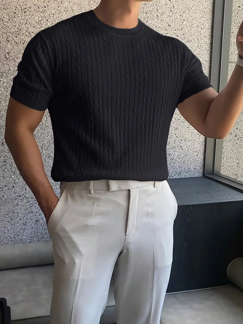 Kiril - Camiseta de Manga Corta Con uello Redondo y Punto Trenzado
