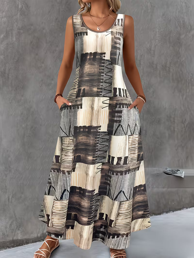 Brigitten | Vestido Largo sin Mangas con Estampado Abstracto
