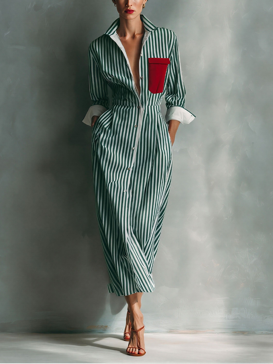 Makeda | Vestido Camisero de Manga Larga a Rayas