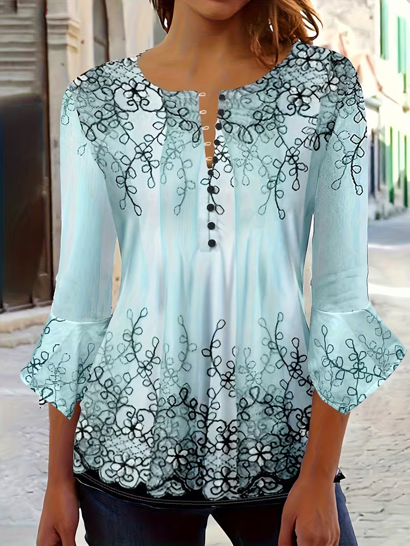 Mesley | Blusa De Cuello Redondo Con Estampado Floral Y Botones