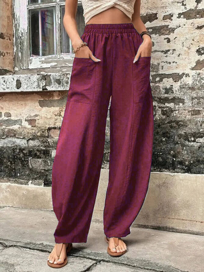 Salomee | Pantalones Informales De Corte Ancho Con Cintura Elástica Y Bolsillos