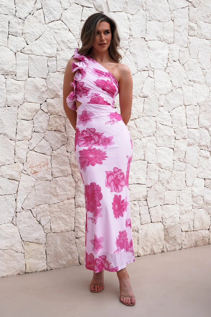 Dorothy | Vestido Largo Rosa Floral Asimétrico
