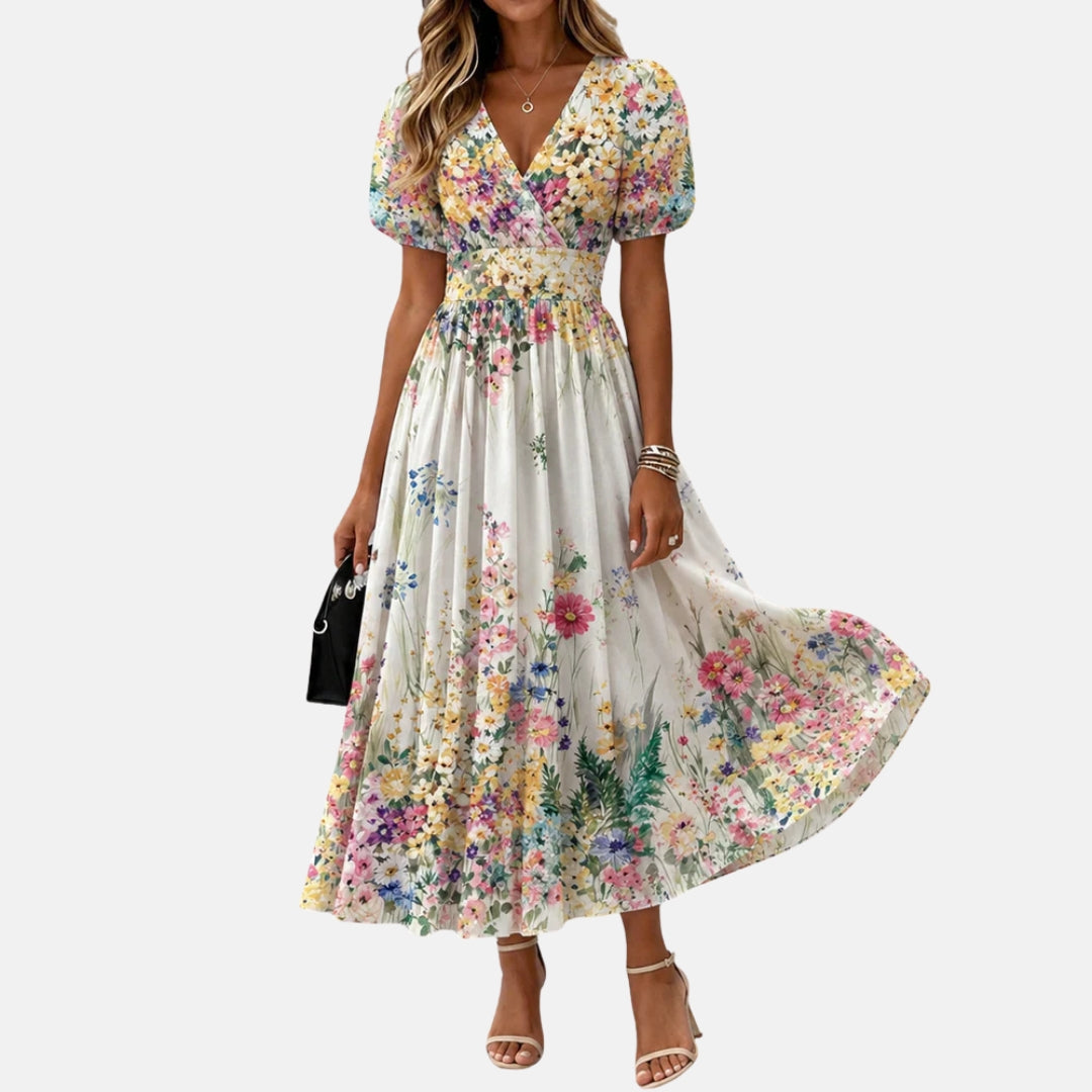 Kirina  Vestido Midi Floral Con Mangas Abullonadas