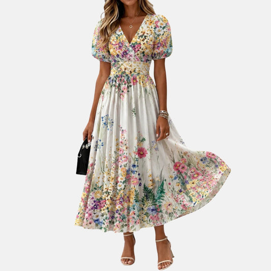 Kirina  Vestido Midi Floral Con Mangas Abullonadas