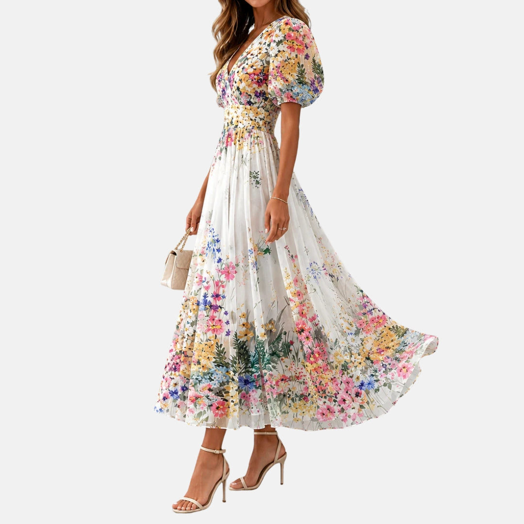 Kirina  Vestido Midi Floral Con Mangas Abullonadas
