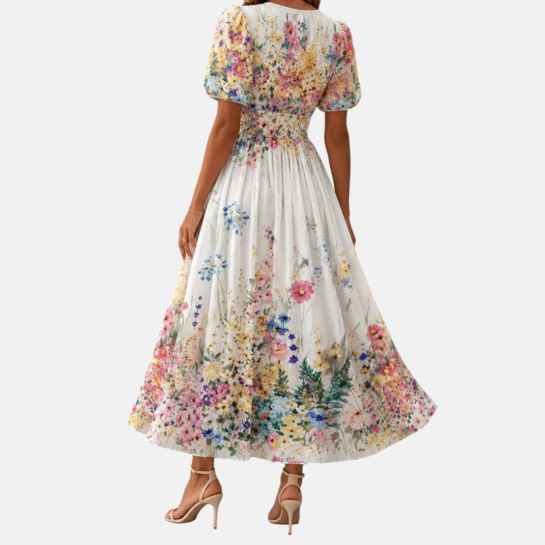 Kirina  Vestido Midi Floral Con Mangas Abullonadas