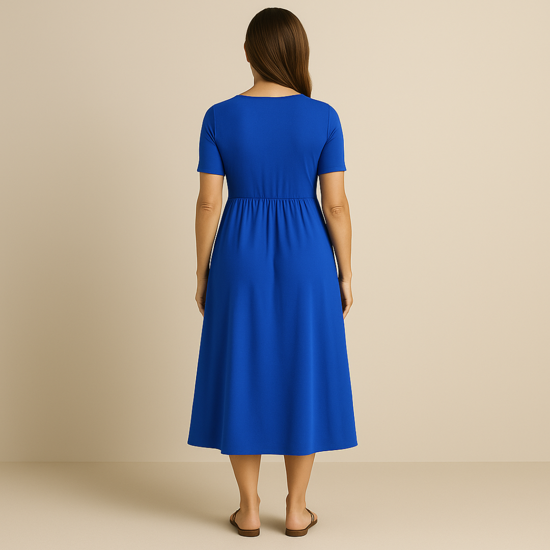 Bridgett | Vestido Midi Con Manga Corta y Corte Cruzado en la Parte Delantera