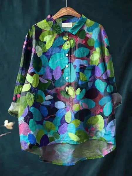 Emery - Blusa Con Estampado Floral Botones Cuello y Bolsillo en el Pecho