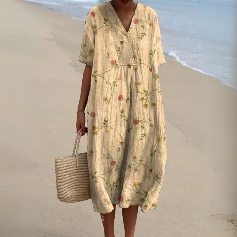 Lora | Vestido Midi Floral Cuello V