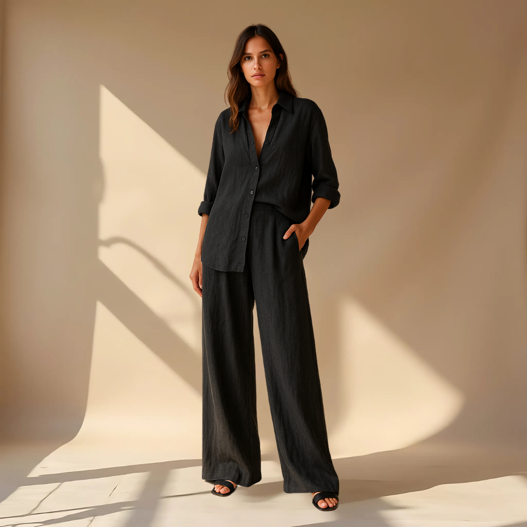 Ashleigh | Conjunto Coordinado De Camisa Y Pantalones De Corte Ancho