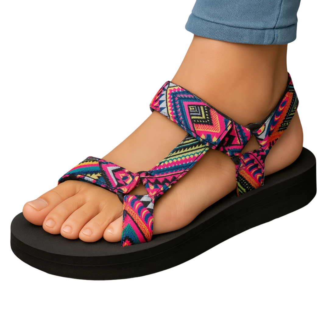 Viviana | Sandalias de Plataforma con Puntera Abierta y Tiras Estampadas