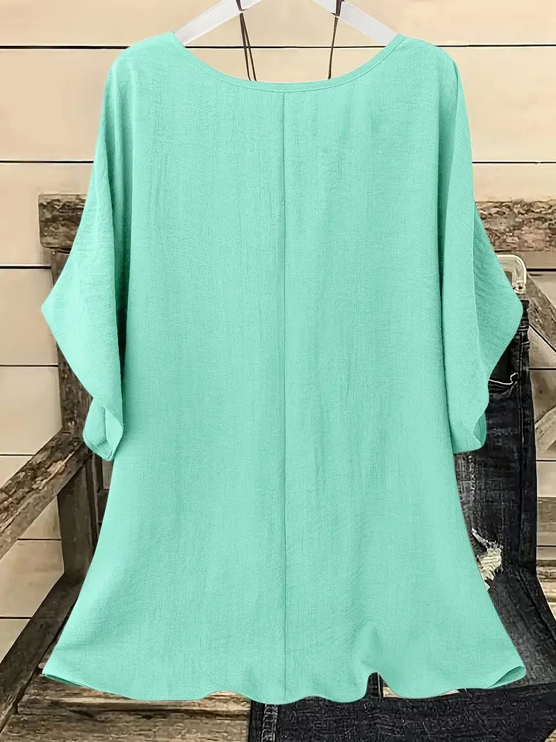 Dilek | Blusa Holgada Manga Corta Cuello Redondo