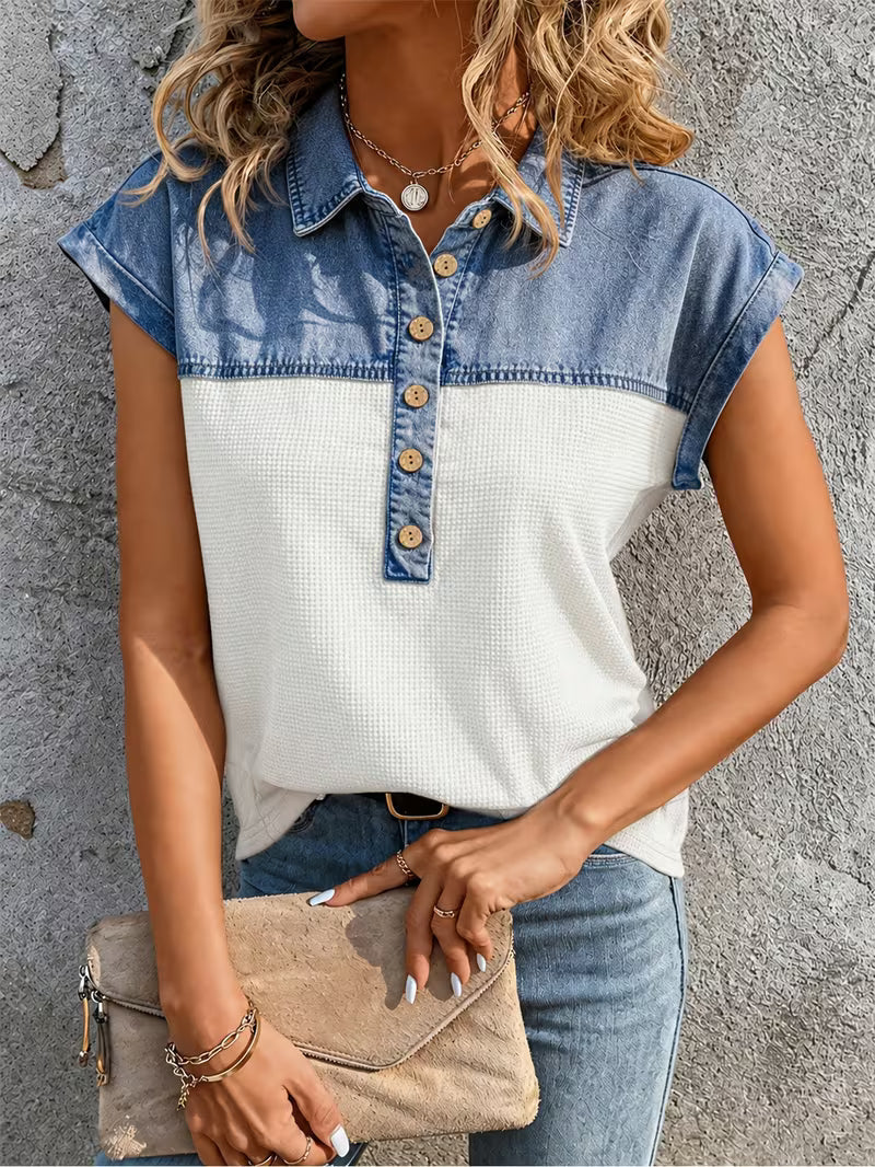 Haily | Blusa Henley Con Cuello y Bloques de Color