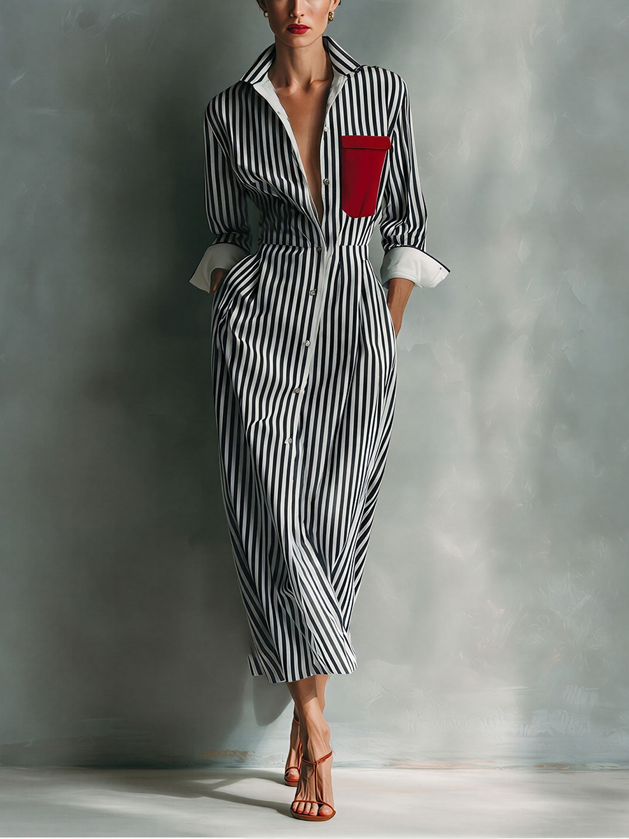 Makeda | Vestido Camisero de Manga Larga a Rayas