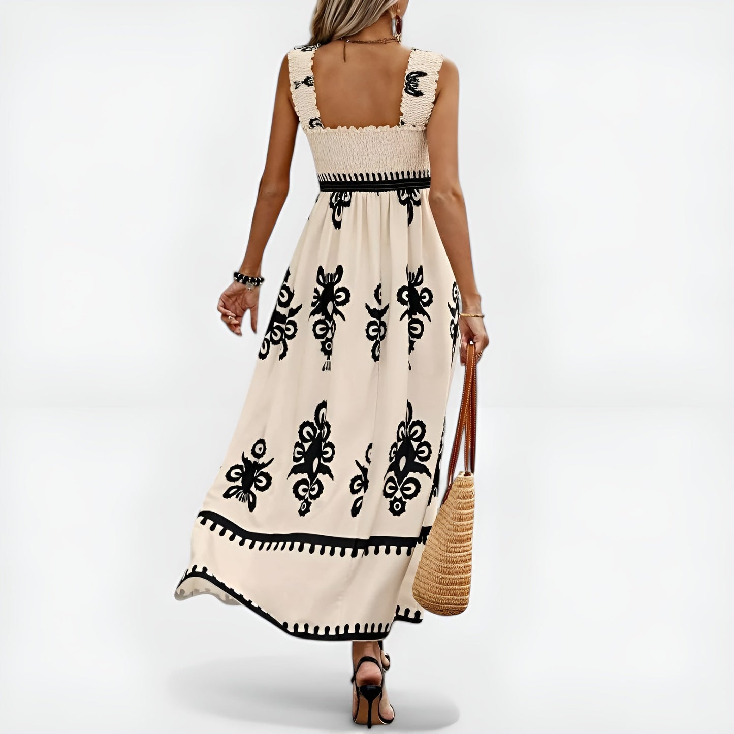 Anabelle | Vestido Largo De Cuello Cuadrado Con Estampado Floral