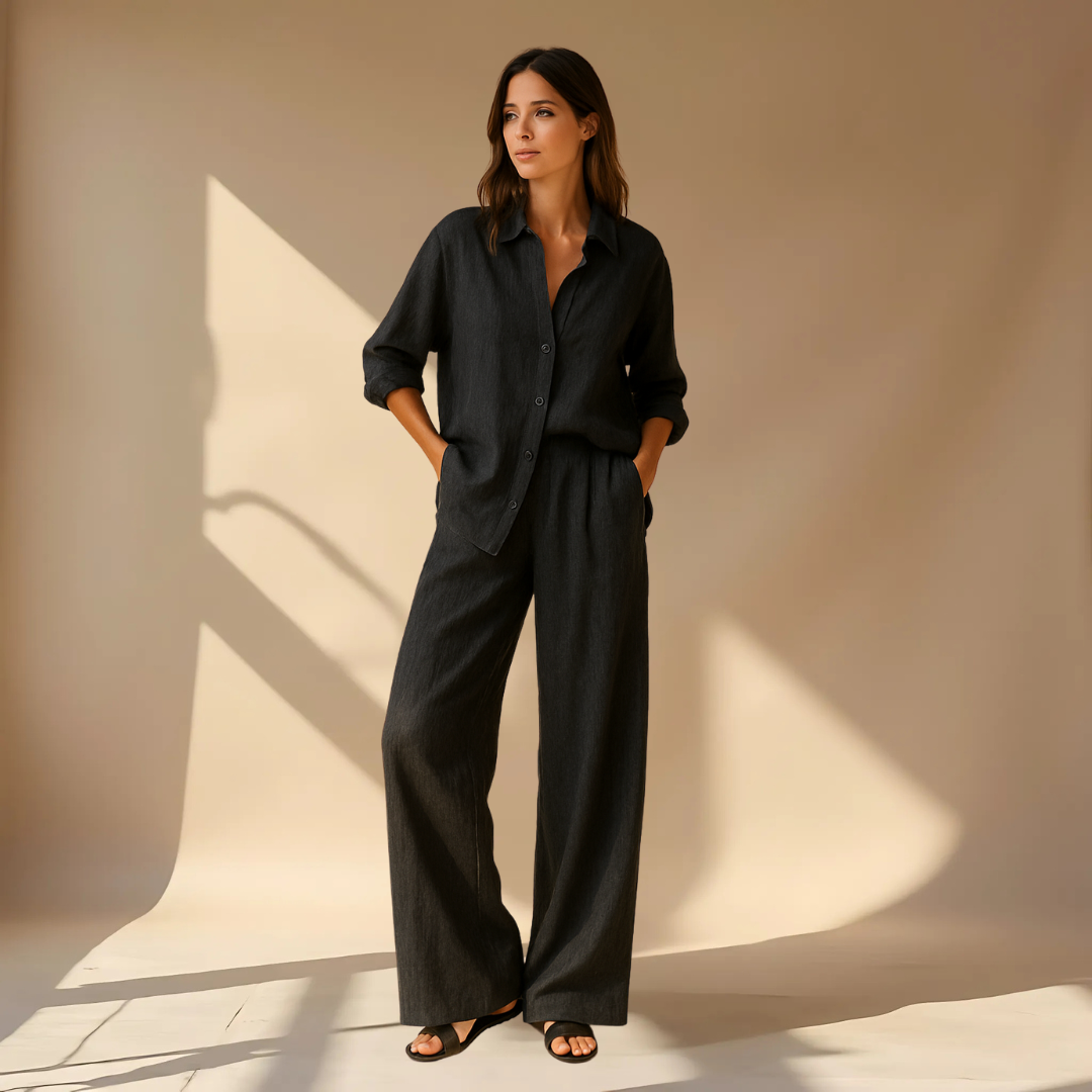 Ashleigh | Conjunto Coordinado De Camisa Y Pantalones De Corte Ancho