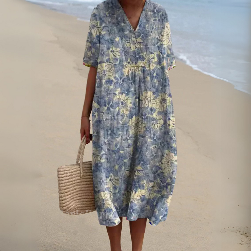 Lora | Vestido Midi Floral Cuello V