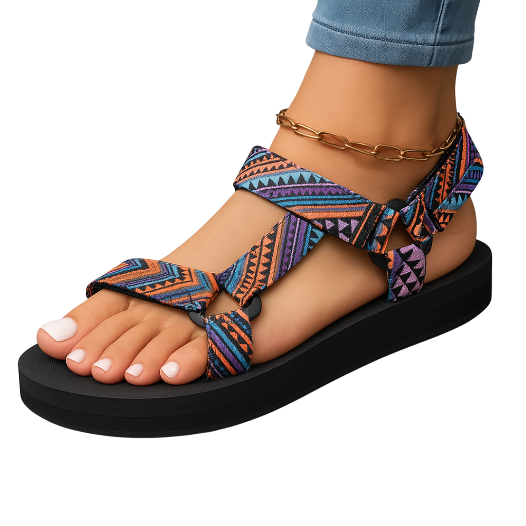 Viviana | Sandalias de Plataforma con Puntera Abierta y Tiras Estampadas
