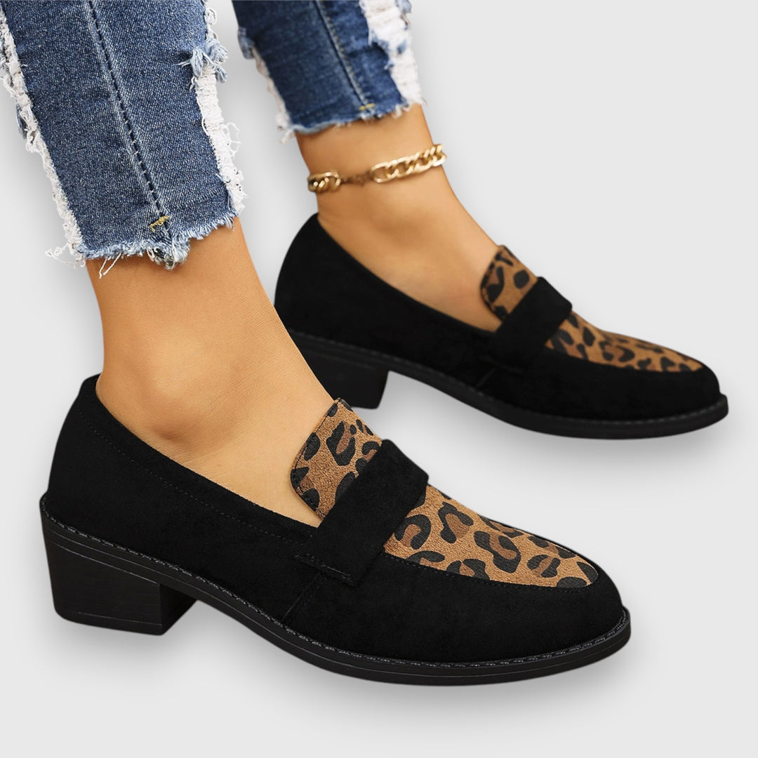 Lucyna | Mocasines Con Tacón Grueso Y Estampado De Leopardo