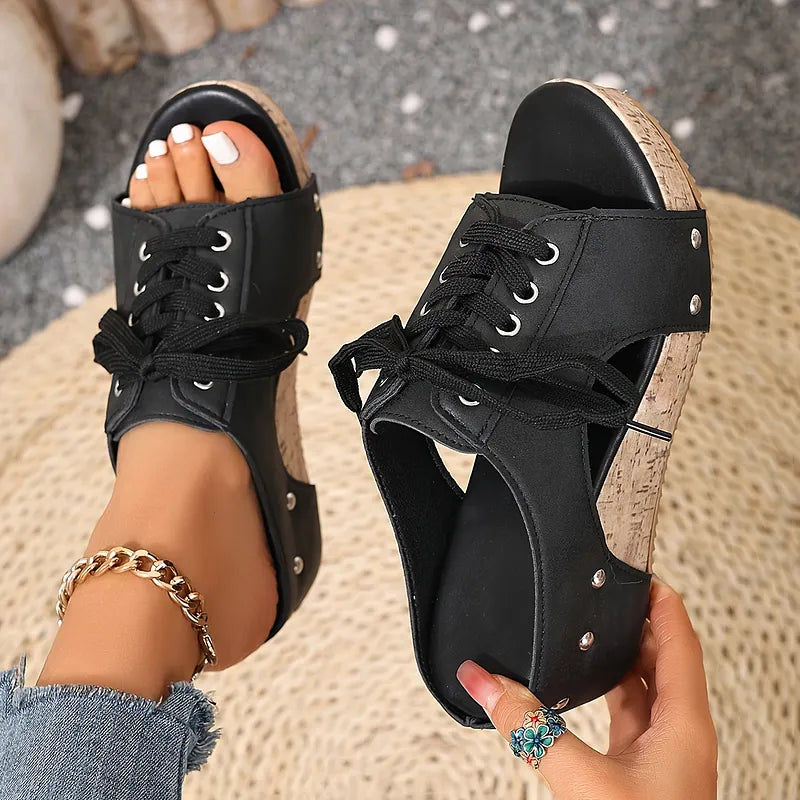 Nadiu | Sandalias De Cuña Con Cordones