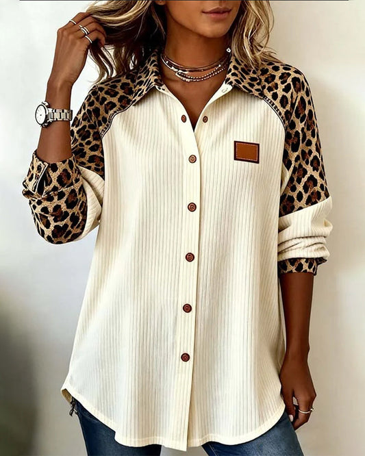 Corinne | Camisa con Paneles de Estampado de Leopardo