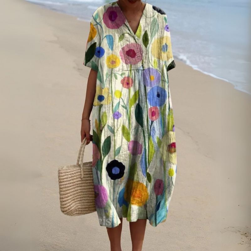 Lora | Vestido Midi Floral Cuello V