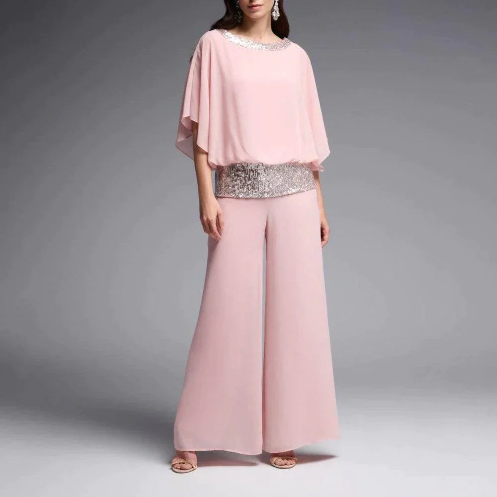 Grezzja | Conjunto Rosa Con Lentejuelas Y Pantalón