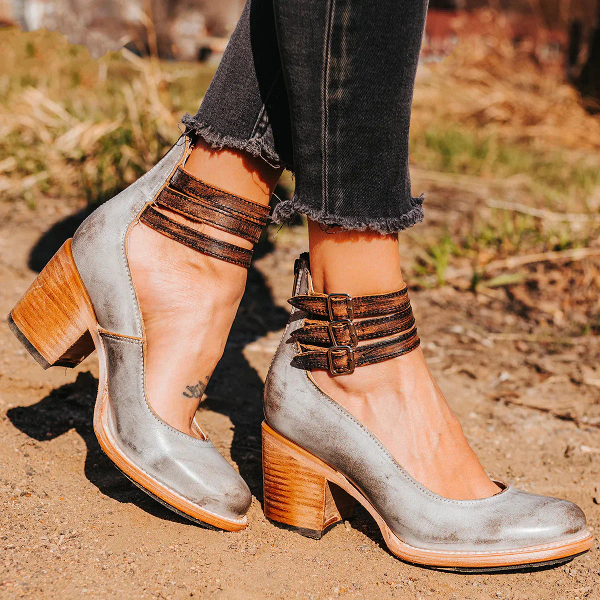 Steffie - Zapatos de Salón Con Tacón Grueso y Tiras